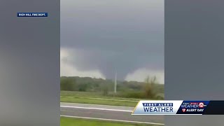 Tornado causes damage near Rich Hill Missouri [upl. by Gudren]