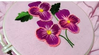 Hand embroidery pansy flower with botton hole stitch derivative [upl. by Arnaldo]