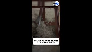 Rogue wave crashes into US Army Base ripping doors from hinges [upl. by Eirroc]