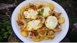 HUEVOS FRITOS con Alcachofas LA CENA PERFECTA 👌🏻  Recetas de Guille en 5 Minutos [upl. by Darraj]