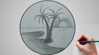 easy sketch scenery drawing tutorial step by step  circle scenery youtube viralvideo drawing [upl. by Yraek]