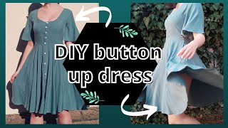 DIY BUTTON UP DRESS from scratch [upl. by Nosnarb]