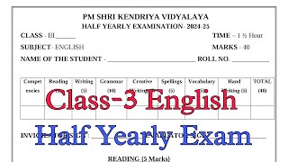 Class3 English Half Yearly Exam Question Paper  Term1 Session 202425 PM Shri Kendriya Vidyalaya [upl. by Nazar]