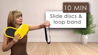 10 MIN FULL BODY RESISTANCE BAND amp SLIDE DISCS WORKOUT strength amp flexibility training at home [upl. by Elletnuahc88]