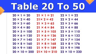 Table 20 to 50  20 se 50 tak pahada  20 to 50 Table in English  table 20 to 50 write [upl. by Japeth]