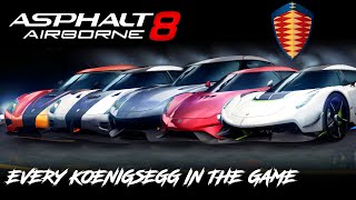 Asphalt 8 Full Koenigsegg Showcase Every Car ingame 2022 [upl. by Acsehcnarf]