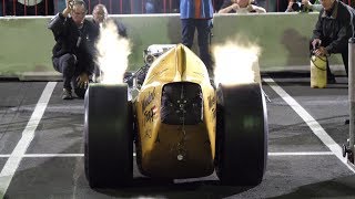 Cacklefest  Vintage Nitromethane Front Engine Slingshot Dragsters Warming up at SEMA  Magicar 4K [upl. by Ellainad971]