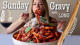 Sunday Gravy Pasta MUKBANG  Recipe with LONG Casarecce [upl. by Ednarb]