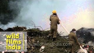 NDMC firefighters control fire at a garbage dump in Delhi [upl. by Eisaj]