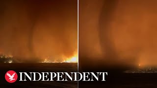 Firenado swirls as blaze rages in British Columbia [upl. by Nev]