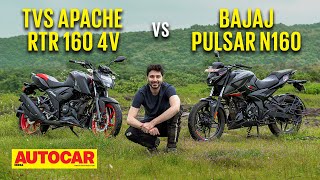 TVS Apache RTR 160 4V vs Bajaj Pulsar N160 I Which is the best 160cc motorcycle I Autocar India [upl. by Heilman414]