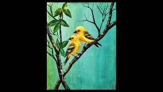 Acrylic painting art birds yellowbird lovebirdspaintingtechniques shorts [upl. by Vudimir]