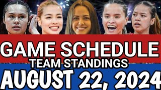 PVL GAME SCHEDULE AND TEAM STANDINGS AS OF AUGUST 2022 2024 pvlgamesschedule teamstandings [upl. by Ahsaret]