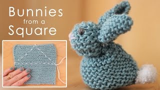 How to Knit a BUNNY from a SQUARE  Easy for Beginning Knitters [upl. by Earahc]