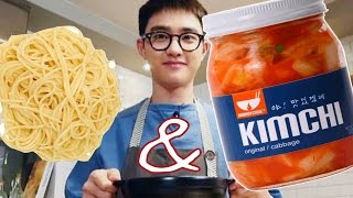 Do Kyungsoos Kimchi Spaghetti  KPOP In The Kitchen [upl. by Trovillion]