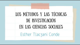 Los métodos y las técnicas de investigación en las ciencias sociales [upl. by Sheba]