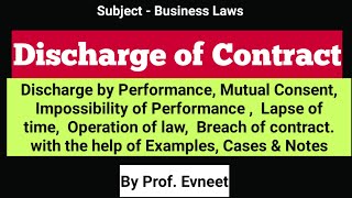 Discharge of Contract  Discharge of contract Indian Contract Act 1872  in Hindi  CA Foundation [upl. by Edris]