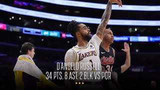 DAngelo Russell drops 34 points amp 8 assists in win vs Portland [upl. by Aekim177]