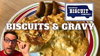 Seattle Breakfast Gorgeous Cheesy Biscuits amp Gravy  Seattle Biscuit Company • Andouille Sausage [upl. by Troth148]