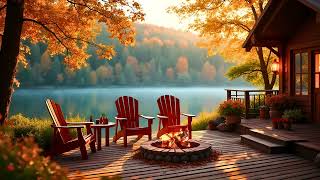 Autumn Lakeside Cabin Deck Cozy Fire Pit and Relaxing Nature Sounds for Relaxing [upl. by Tehr]