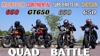 Royal Enfield Shotgun 650 vs Continental GT650 vs Super Meteor 650 vs Interceptor 650 Drag Race 🔥🔥 [upl. by Eimmat800]