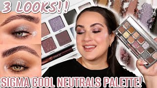 NEW SIGMA BEAUTY COOL NEUTRALS EYESHADOW PALETTE REVIEW amp 3 LOOKS [upl. by Ssor]