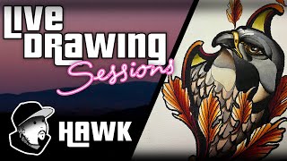 Drawing a HAWK in Neo Traditional  Live Drawing Sessions [upl. by Marina]