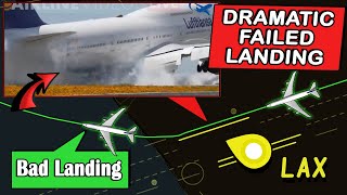 DRAMATIC Failed Landing  GoAround  Lufthansa B748 at LAX [upl. by Roselin]