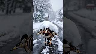 A mother Duck Saves its Ducklings from Snow [upl. by Nosiddam]