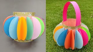 How to Make Lantern with Color Paper  Fancy Paper Lantern Making DIY [upl. by Yelreveb971]