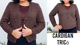 Cardigan de tricô com cava  Tutorial knitting subtitles [upl. by Nnylrebma]