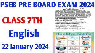 pseb pre board class 7th English paper 22 January 2024 [upl. by Natam644]