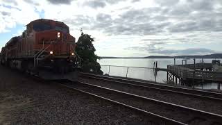 Northbound BNSF Oil Train passes through the Steilacoom Ferry Terminal Railroad Crossing [upl. by Tani65]