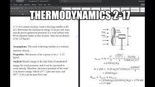 Thermodynamics 217 At a certain location wind is blowing steadily at 10 ms Determine the [upl. by Mair]