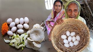 Bhape DUCK EGG in Boil Rice amp Natural Paddy Straw MUSHROOM Curry prepared by Grandmother [upl. by Denzil]