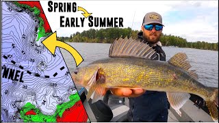 How to FIND and CATCH Spring to Early Summer Transition Walleyes [upl. by Ainit]