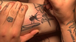 tattooing myself step by step stick and poke method [upl. by Schmidt]