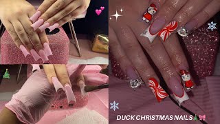 VLOGMAS DAY 2 Christmas hello kitty long duck nails🎄💕🎀 [upl. by Trev]