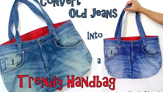 DIY  Convert Old Jeans into a Trendy HandBag  Best Out of Waste Jeans Handbag  Tutorial [upl. by Aicrop]