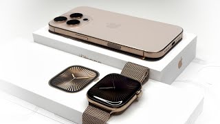 Apple Watch Series 10 Unboxing and Hands on  46mm Gold Titanium 2024  ASMR [upl. by Attevad]