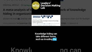 Knowledge Hiding Why Employees Hide Knowledge [upl. by Jamnis]