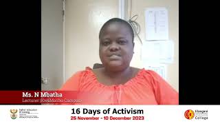 Day 12 of ETVET 16 Days of Activism Campaign 2023  KwaMashu Lecturer Ms N Mbatha [upl. by Asert]