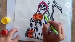 Halloween Grim Reaper Drawing for kids painting amp Coloring for kids Toddlers Lets Draw together [upl. by Oiramad939]