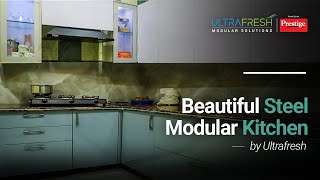 Stainless Steel Modular Kitchen BlueWhite  Kitchen Tour  Review  Fresh Kitchens by Ultrafresh [upl. by Ahsienyt]