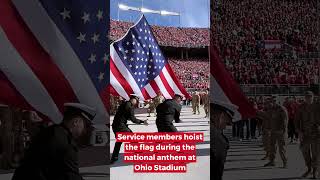 Service members hoist the flag during the national anthem at Ohio Stadium shorts [upl. by Leamhsi]