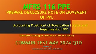 MFRS 116 PPE MOVEMENT OF PPE REVALUATION SURPLUS AND IMPAIRMENT OF PPE FAR270 CT MAY2024 Q1D [upl. by Kcirneh]