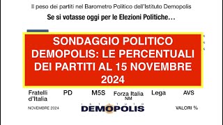 SONDAGGIO POLITICO DEMOPOLIS LE PERCENTUALI DEI PARTITI AL 15 NOVEMBRE 2024 [upl. by Enyr]