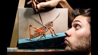 I Painted A Red Grasshopper In Acrylic Poisonous Red Grasshopper  A Chris Kempter Video  art [upl. by Arikal]