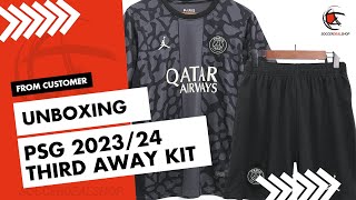 PSG 202324 Third Away Kit Review  Soccerdealshop [upl. by Ahsietal]