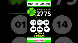 🍀 MEGA SENA de HOJE 170924 MEGASENA CONCURSO 2775 [upl. by Abisia]